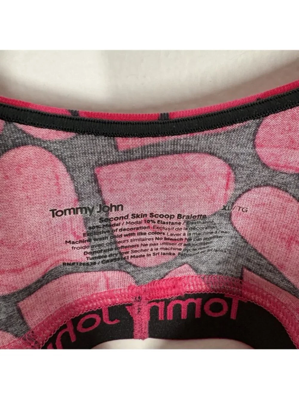 Tommy John Women Size XL Cropped Hearts Soft Second Skin Scoop Bralette NWT